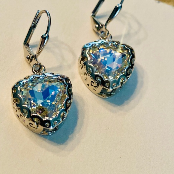Dazzling Silver Heart Drop Earrings - Picture 3 of 4